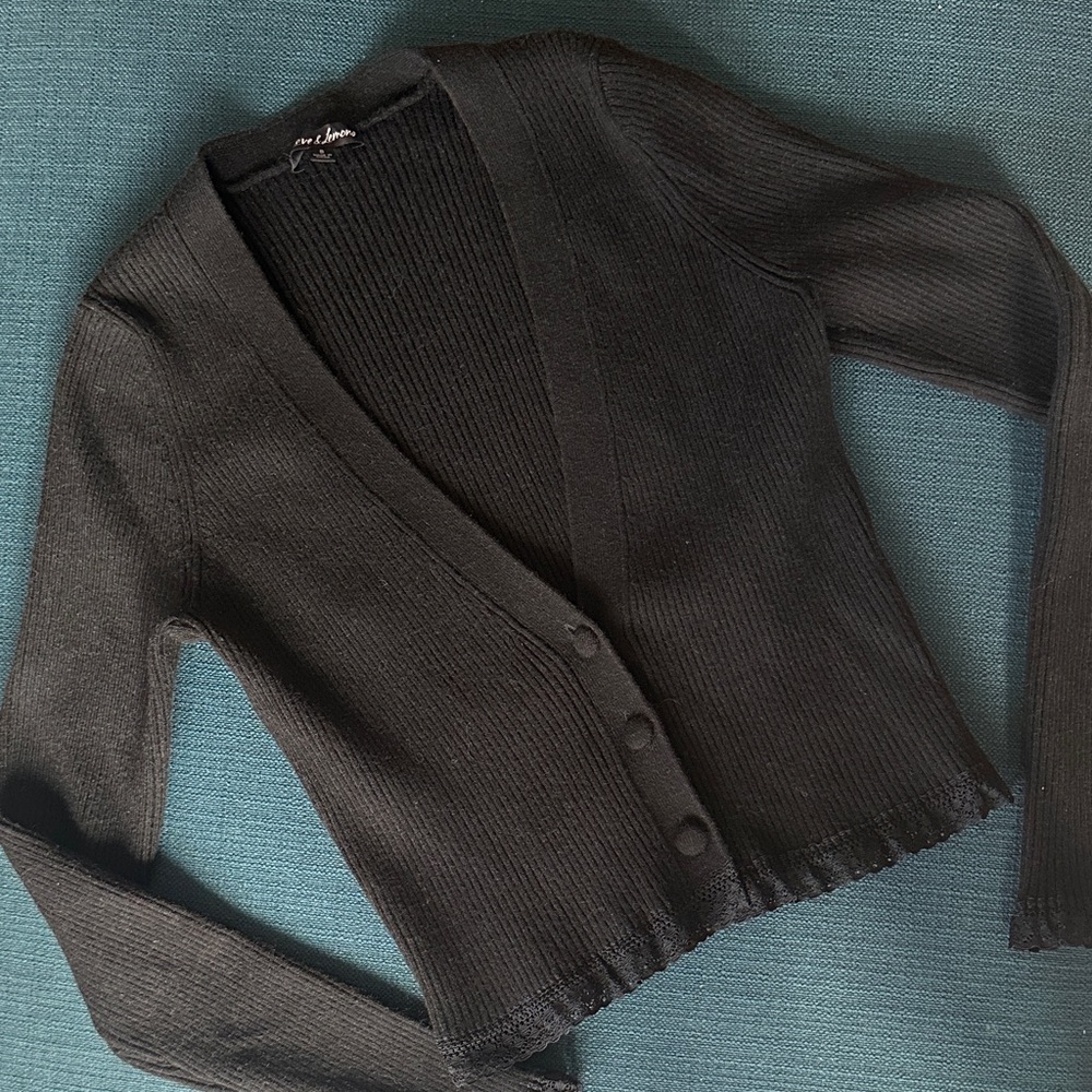 For Love And Lemons Black Lace Button-Up Nina Cardigan Sweater - Picture 1 of 6
